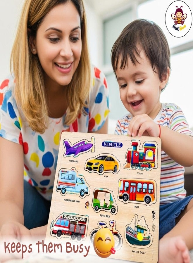 BuGBee peg Board for Kids | Montessori Toys for 2+ Year Old | Wooden Puzzle for Kids 3+ Years | Animal, Fruits, Vegetable, Human Body Parts, Vehicles Combo Pack of 5 - Image 5
